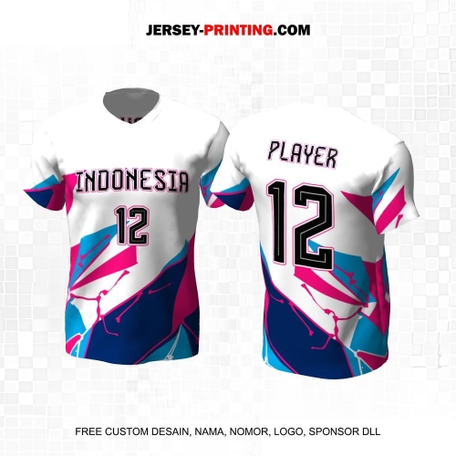 Jersey Basket Putih Pink Biru Motif Abstrak 177