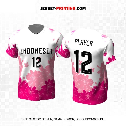 Jersey Basket Putih Pink Motif Flower 189