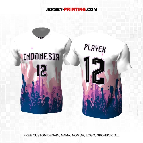 Jersey Basket Putih Pink Ungu Motif Abstrak Lelehan 178