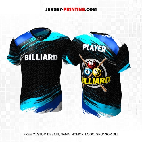 Jersey Billiard Hitam Biru Putih Motif Brush Abstrak 10