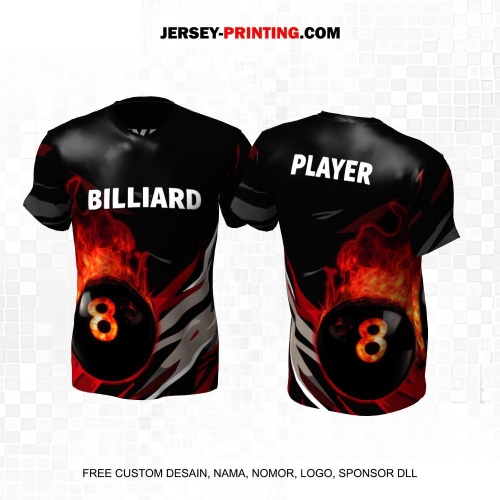 Jersey Billiard Hitam Merah Abu Motif Abstrak Bola Billiard 37
