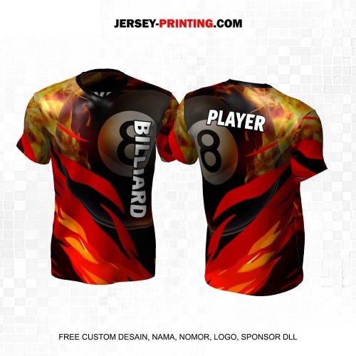 Jersey Billiard Hitam Merah Orange Motif Abstrak Bola Billiard 39