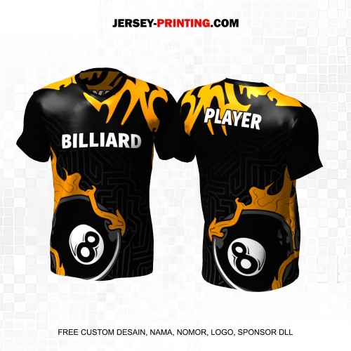 Jersey Billiard Hitam Orange Motif Abstrak Bola Api 30