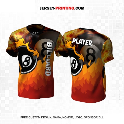 Jersey Billiard Hitam Orange Motif Api Bola Billiard 34