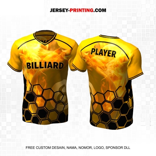 Jersey Billiard Kuning Hitam Motif Api Honeycomb 38