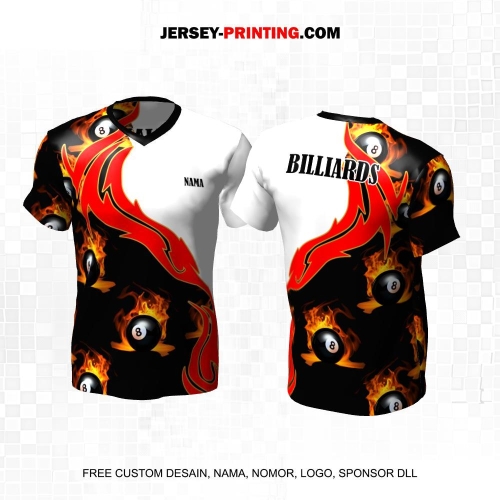 Jersey Billiard Putih Hitam Motif Bola Billiard 01