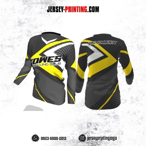 Jersey Cewek Gowes Sepeda Abu-abu Kuning Putih Motif Polkadot Lengan Panjang