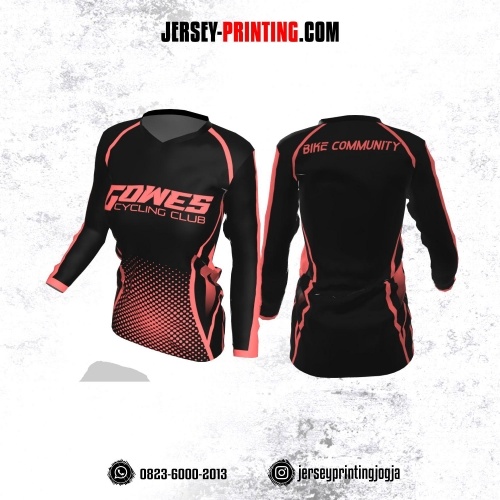 Jersey Cewek Gowes Sepeda Hitam Salem Motif Polkadot Lengan Panjang