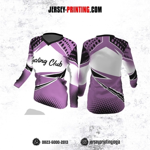 Jersey Cewek Gowes Sepeda Lilac Hitam Putih Motif Polkadot Lengan Panjang