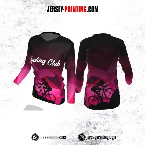 Jersey Cewek Gowes Sepeda Pink Hitam Lengan Panjang
