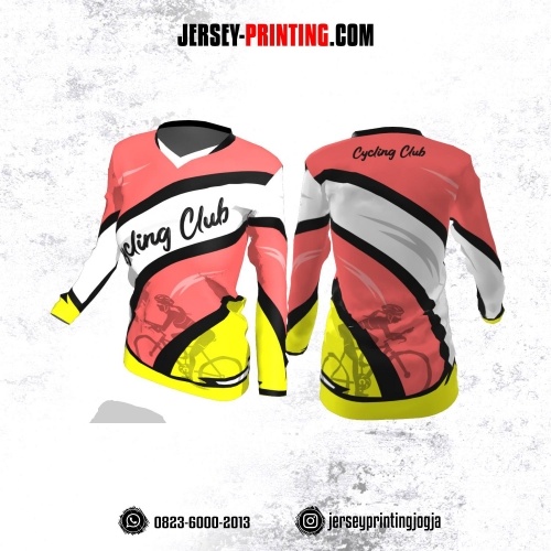 Jersey Cewek Gowes Sepeda Salem Corak Kuning Putih Hitam Lengan Panjang
