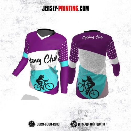 Jersey Cewek Gowes Sepeda Ungu Putih Lengan Panjang