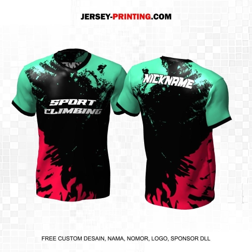 Jersey Climbing Hitam Pink Hijau Motif Abstrak 08