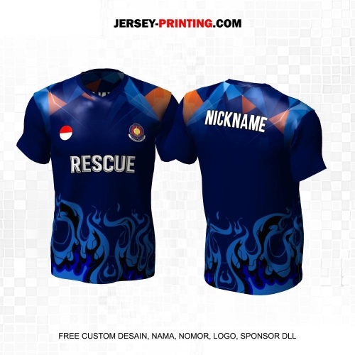 Jersey Damkar Pemadam Kebakaran Biru Motif Abstrak Api 124