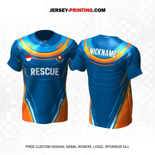 Jersey Damkar Pemadam Kebakaran Biru Orange Motif Abstrak 122