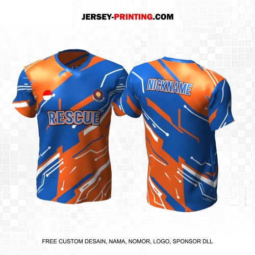 Jersey Damkar Pemadam Kebakaran Biru Orange Motif Abstrak 130