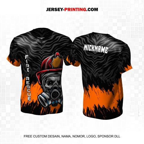 Jersey Damkar Pemadam Kebakaran Hitam Abu Orange Motif Abstrak 131