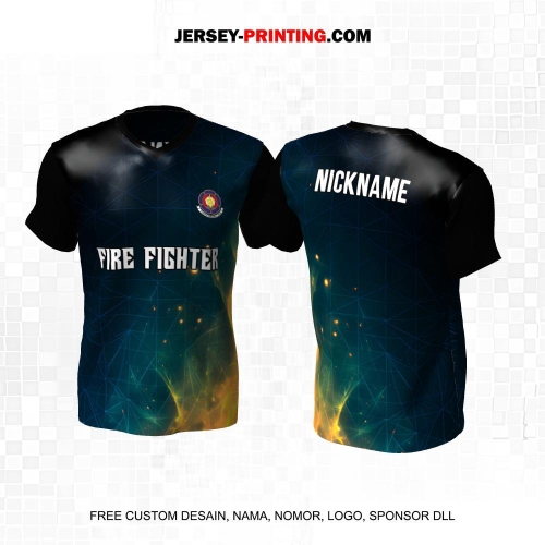 Jersey Damkar Pemadam Kebakaran Hitam Biru Kuning Motif Abstrak Api 126