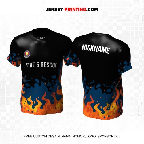 Jersey Damkar Pemadam Kebakaran Hitam Biru Orange Motif Api 132