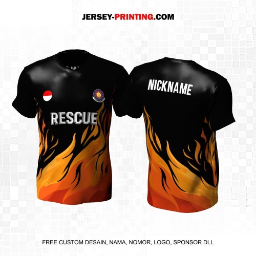 Jersey Damkar Pemadam Kebakaran Hitam Orange Motif Api 123