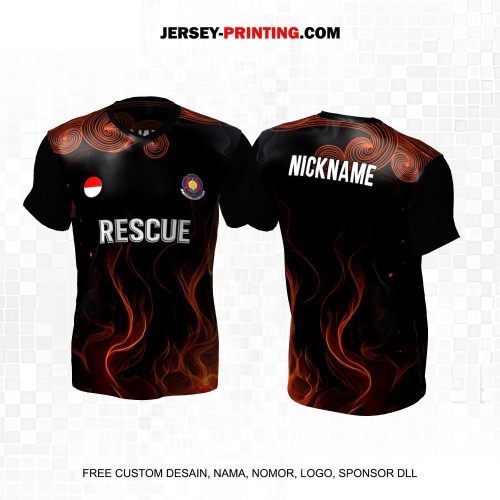 Jersey Damkar Pemadam Kebakaran Hitam Orange Motif Swirl Api 121