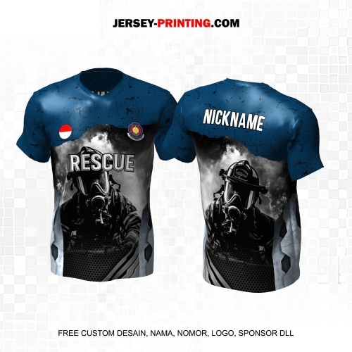 Jersey Damkar Pemadam Kebakaran Hitam Putih Biru Motif Abstrak 120