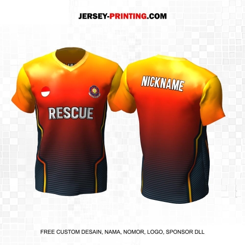 Jersey Damkar Pemadam Kebakaran Kuning Orange Navy Motif Garis Geometris 125