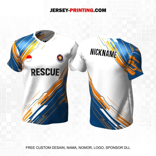 Jersey Damkar Pemadam Kebakaran Putih Biru Orange Motif Abstrak 129