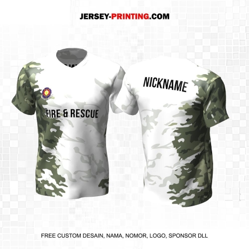Jersey Damkar Pemadam Kebakaran Putih Hijau Army Motif Abstrak 138
