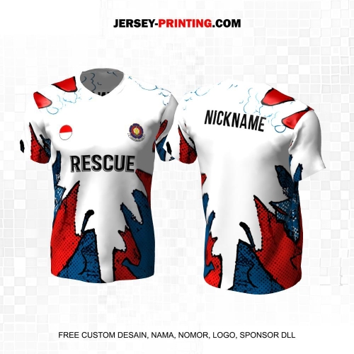 Jersey Damkar Pemadam Kebakaran Putih Merah Biru Motif Abstrak 128