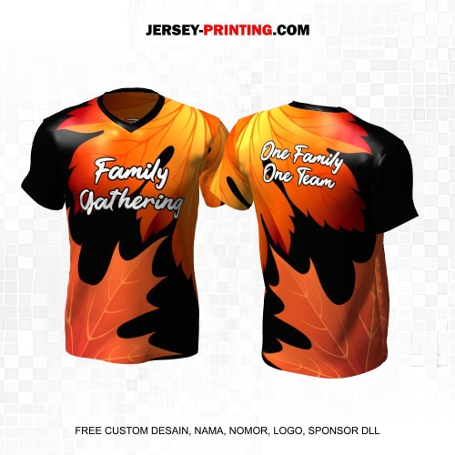 Jersey Family Gathering Hitam Orange Motif Struktur Daun 19