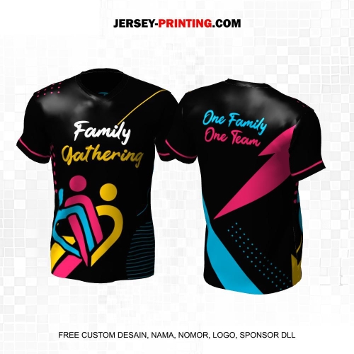 Jersey Family Gathering Hitam Pink Kuning Biru Motif Abstrak Polkadot 03