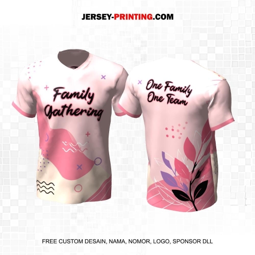 Jersey Family Gathering Pink Krem Motif Abstrak Leaf Confetti 05