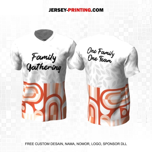 Jersey Family Gathering Putih Abu Orange Motif Pattern Daun Abstrak 17