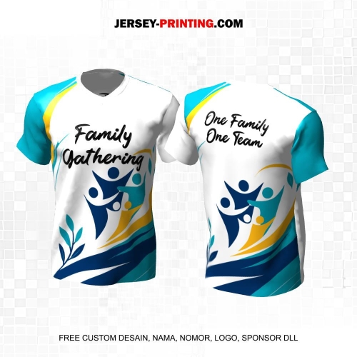 Jersey Family Gathering Putih Biru Kuning Motif Abstrak 14