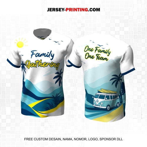 Jersey Family Gathering Putih Biru Kuning Motif Pemandangan Alam 04