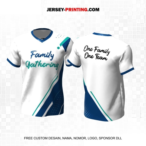 Jersey Family Gathering Putih Biru Motif Garis Polkadot 15