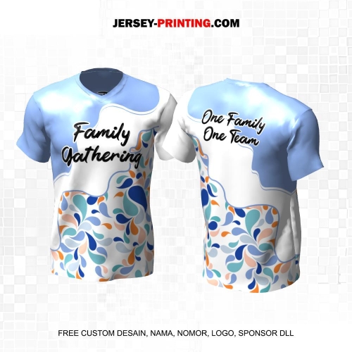Jersey Family Gathering Putih Biru Orange Motif Abstrak 16