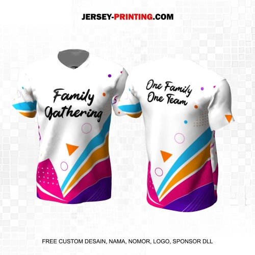 Jersey Family Gathering Putih Warna Warni Motif Line Bidang Polkadot 13
