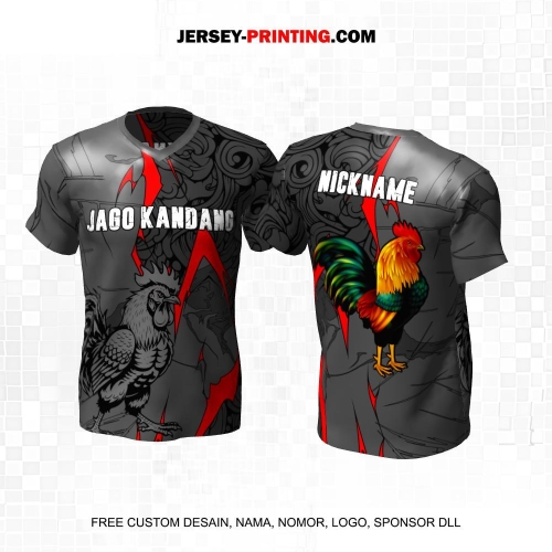 Jersey Farm Peternakan Ayam Jago Laga Petarung Abu Hitam Merah Motif Abstrak 70