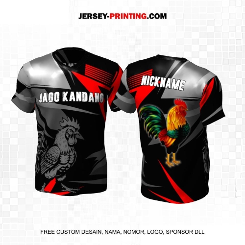 Jersey Farm Peternakan Ayam Jago Laga Petarung Hitam Abu Merah Motif Abstrak 80