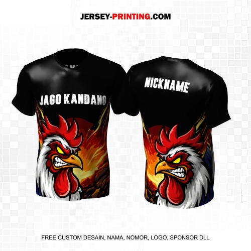 Jersey Farm Peternakan Ayam Jago Laga Petarung Hitam Orange Motif Abstrak 86