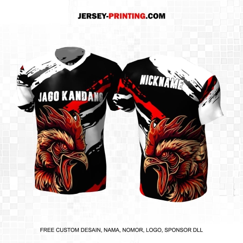 Jersey Farm Peternakan Ayam Jago Laga Petarung Hitam Putih Merah Motif Abstrak 85