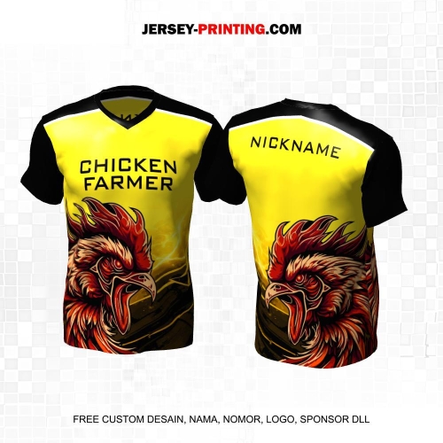 Jersey Farm Peternakan Ayam Jago Laga Petarung Kuning Hitam Motif Abstrak 67