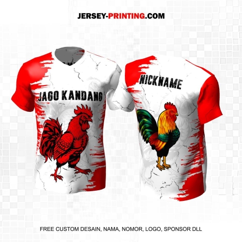 Jersey Farm Peternakan Ayam Jago Laga Petarung Putih Merah Motif Abstrak Retak 71