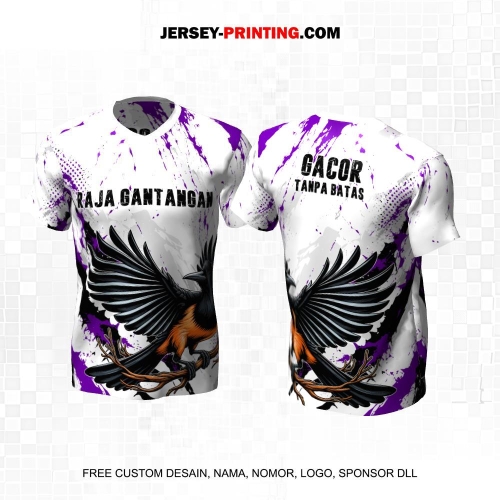 Jersey Farm Peternakan Ayam Jago Laga Petarung Putih Ungu Motif Abstrak 90