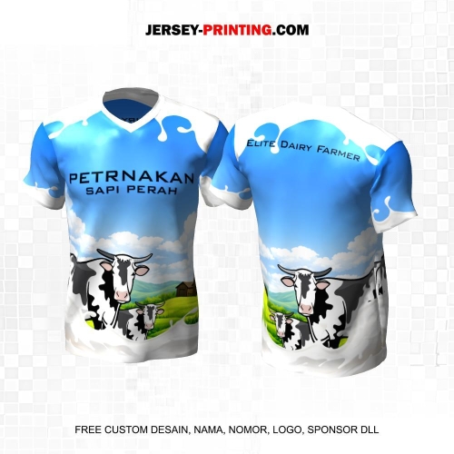 Jersey Farm Peternakan Biru Putih Motif Sapi Tumpahan Susu 05