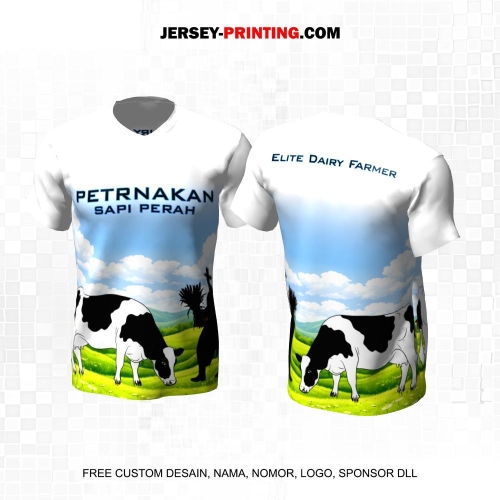 Jersey Farm Peternakan Putih Biru Hijau Motif Ladang Rumput Sapi 04