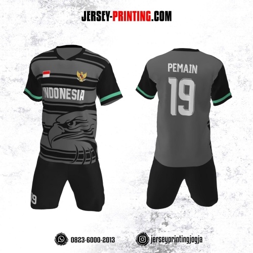 Jersey Futsal Abu-abu Hitam Hijau Motif Stripe