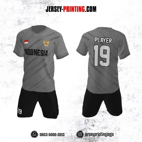 Jersey Futsal Abu-abu Hitam Motif Brush